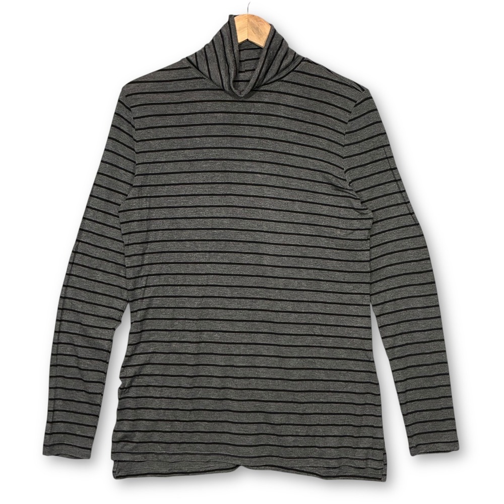 Athleta Striped Turtleneck Long Sleeve Top Gray Black Size S
